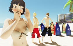 3d ass beach blush embarrassed female flashing flashing_penis goro_akechi makoto_niijima mooning myrotep penis penis_out persona persona_5 ryuji_sakamoto