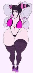 1girls arms_up artist_signature big_breasts black_hair black_panties black_thighhighs bra breasts capcom cleavage female female_focus female_only flat_colors hyper hyper_hips jacket juri_han looking_at_viewer noblood panties purple_bra purple_eyes shoes simple_background sneakers solo source_request street_fighter tall_image thick_thighs thighhighs thighs thong voluptuous wide_hips year_request