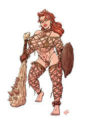 areolae asa_(galbuscho) barbarian big_breasts body_writing bodypaint breasts busty erect_nipples fantasy female female_focus fishnet fishnet_legwear fishnet_shirt fishnets g-string galbuscho hourglass_figure large_breasts long_hair nipple_bulge nipple_piercing nipples nude nude_female nudity piercing pose posing pubes pubic_hair pubic_hair_peek red_hair seepingooze skimpy skimpy_clothes tagme wide_hips