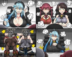 2futas big_breasts black_hair blue_hair braid caught censored cleavage clothed_masturbation clothing cum cum_on_furniture dr.bug ejaculation futanari gradient_eyes hair_flower hair_ribbon handjob hat heterochromia hololive houshou_marine large_breasts long_hair masturbation oozora_subaru panties panties_around_legs panties_down penis pointy_ears red_hair saliva_trail short_hair stealth_handjob stealth_masturbation stealth_sex stockings sweat sweaty_breasts thighhighs twintails virtual_youtuber yukihana_lamy