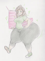 1girls allymoodyneko ass_expansion comic eating huge_ass hyper hyper_ass sequence thick_thighs traditional_art weight_gain