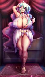 1girls absurd_res adjusting_hair aqua_hair armlet bare_shoulders big_breasts big_nipples blue_hair blush breasts cameltoe child_bearing_hips cleavage cosmic_hair crown curvy door erect_nipples erection_under_clothes exposed_panties female friendship_is_magic front_view full_body full_cleavage horn hourglass_figure huge_breasts huge_nipples humanized index_finger_raised invitation light-skinned_female light_skin long_breasts long_hair looking_at_viewer mature_female multicolored_hair my_little_pony my_little_pony_friendship_is_magic nipple_bulge nipples o-ring parted_lips patreon_username personification pink_eyes princess_celestia_(mlp) purple_hair sandals signature smile smooth_skin soft_breasts solo solo_female spindles standing thick_thighs toes url very_long_hair walking white_clothing white_panties white_skin wide_hips