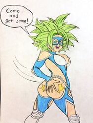 1girls 2020 ass big_ass big_breasts breasts cosplay crossover dcb2art dragon_ball dragon_ball_super english_text female female_only green_eyes kefla large_ass legendary_super_saiyan mika_nanakawa rainbow_mika rainbow_mika_(cosplay) slapping_ass slapping_butt slapping_own_ass solo solo_female spanking spanking_ass spanking_butt spanking_own_ass speech_bubble street_fighter street_fighter_v super_saiyan super_saiyan_2 text tournament_of_power