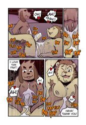 :3 absurd_res anal anal_sex anthro ass balls bodily_fluids body_hair brown_body brown_fur brown_hair canid canine canis chest_grab clothing comic cum cum_covered cum_drip cum_in_ass cum_inside cum_on_chest cum_on_face cum_on_penis dialogue domestic_dog dripping drooling duo english_text erection felid foreskin fur furniture genital_fluids genitals hair heart hi_res holding_object humanoid_genitalia humanoid_hands humanoid_penis lion lying male male/male mammal messy moan motion_lines navel nipples nude on_back one_eye_closed pantherine partially_retracted_foreskin penetration penis pubes saliva smile sofa sound_effects standing sweat t0l0k text tongue yellow_body yellow_fur