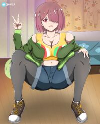 1girls female female_only hoshino_miyako_(wataten) jacket shikila shoes short_jeans solo watashi_ni_tenshi_ga_maiorita!