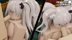 1boy 1girls 3d 3d_(artwork) areolae blowjob breasts completely_nude completely_nude_female danganronpa fellatio female junko_enoshima male naked naked_female nipples nude nude_female penis roblox roblox_paheal robloxian twintails