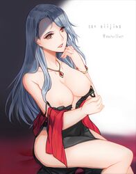 1girls atlus large_breasts long_hair persona persona_5 sae_niijima silver_hair solo topless yaoto