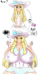 1girls age_progression artist_signature big_breasts bimbo bimbofication blonde_hair blush bottle braids breast_expansion breasts cleavage clenched_hands collarbone dress eyelashes female female_only gigantic_breasts green_eyes hat heart hips huge_breasts huge_hips huge_thighs human human_only hyper_breasts large_breasts lillie_(pokemon) long_hair looking_at_viewer marcormen massive_breasts milk_bottle nintendo nipple_bulge pokemon pokemon_sm pout pouting rare_candy solo solo_female standing sun_hat tagme thick_thighs thighs top_heavy voluptuous wide_hips