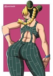 1girls ass breasts female female_only female_protagonist green_hair hand_on_hip human joestar_birthmark jojo's_bizarre_adventure jolyne_kujo large_ass large_breasts light-skinned_female light_skin long_hair luckyshazo muscular_female overalls ponytail presenting_ass shounen_jump smirk stone_ocean wide_hips yellow_hair