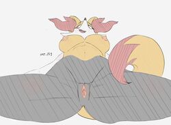 anthro artply braixen breasts female furry_tail genitals looking_at_another looking_pleasured nintendo pokémon_(species) pokemon pokemon_(species) pussy smile solo spread_legs spreading video_games