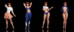 1girls 3d areolae bangs breasts breasts_out cleavage clothed dead_or_alive detached_sleeves female female_only full_body heels kasumi_(doa) looking_at_viewer mustard_sfm navel nipples panties plain_background ponytail red_hair skirt smile underboob