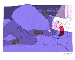 2021 ankle_bracelets bed blush bracelets dialogue english_text european_mythology greek_mythology hades_(game) hypnos hypnos_(hades) male male_only mythology nude penis perkytiddies09 pillow sheet sheets sleep_mask sleepy supergiant_games twink white_hair