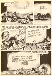 3boys cherry_poptart_(comic) clothed_female comic comic_page computer dialogue ellie_dee female larry_welz lion lion_boy lion_humanoid no_color paperboy parody_porn robot robot_boy robotic_body straight_hair wizard_of_oz_(character)