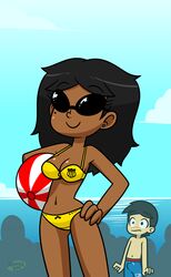 1boy background_characters beach beach_ball bikini blue_swimsuit blush boner boner_in_pants dark-skinned_female daytime female light-skinned_male lovin’sis outside pale-skinned_male smile sunglasses swim_trunks swimsuit thomas_(xierra099) valerie_(xierra099) xierra099 yellow_bikini yellow_bikini_bottom yellow_bikini_top