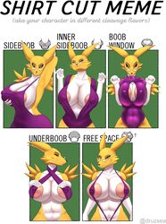 absurd_res albertomangala anthro areola areola_slip armpits bandai_namco belly big_areola big_breasts big_nipples bikini breasts canid canine clothed clothing digimon digimon_(species) english_text female hi_res mammal nipple_outline nipples puffy_areola puffy_nipples renamon seductive shirt_cut_meme side_boob skimpy sling_bikini solo swimwear text under_boob wide_hips