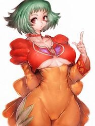 1girls big_breasts breasts cameltoe erect_nipples farah_oersted female female_only fumio_(rsqkr) green_hair large_breasts nipples solo tales_of_(series) tales_of_eternia thick_thighs white_background wide_hips