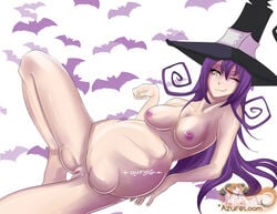 azureloom belly big_belly blair_(soul_eater) breasts hat nipples purple_hair pussy soul_eater vore witch_hat