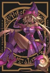 1girls amanda_lapalme apprentice_illusion_magician blonde_hair dark-skinned_female dark_magician_girl dark_skin female female_only fully_clothed huge_breasts large_breasts long_legs mana_(yu-gi-oh!) monster_girl purple_eyes solo thick_thighs tiny_waist wide_hips witch witch_hat yu-gi-oh! yu-gi-oh!_duel_monsters yu-gi-oh!_the_dark_side_of_dimensions