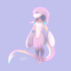 1:1 absurd_res alien alien_humanoid anthro gynomorph hi_res humanoid intersex long_tail pastel_colors pseudo_hair qyros_(pharkar) solo tentacle_hair tentacles