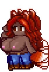 animated big_breasts boobs color colored fox fox_ears fox_tail jeans jiggling_breasts lard_bucket nipples pixel_art tagme terraria terraria_(lewdrraria) terraria_(workshop) topless zoologist_(terraria)