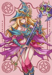 1girls amanda_lapalme female garter_belt garter_straps green_eyes huge_breasts large_breasts magician's_valkyria monster_girl scepter strawberry_blonde_hair thick_thighs thighhighs tiny_waist witch witch_hat yu-gi-oh! yu-gi-oh!_duel_monsters yu-gi-oh!_the_dark_side_of_dimensions