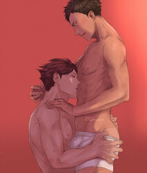 abs boxers bulge gay haikyuu!! iwaizumi_hajime male_only oikawa_tooru_(haikyuu!!) yaoi