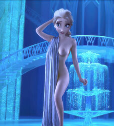 blonde_hair breasts castle casual cold disney drape elsa_(frozen) female frozen_(film) girl human ice nipples nude queen rastifan solo the_cold_never_bothered_me_anyway