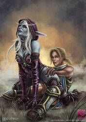 1boy 1girls anduin_wrynn antumbrae armor drow female human human_penetrating male penetration penis reverse_cowgirl_position sex sylvanas_windrunner vaginal_penetration warcraft world_of_warcraft