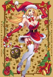 amanda_lapalme blonde_hair candy_cane christmas_decorations christmas_ornament christmas_ornaments christmas_outfit dark_magician_girl female garter_belt garter_straps green_eyes heels holly_(plant) huge_breasts kuriboh large_breasts light_skin mana_(yu-gi-oh!) monster_girl santa_claus_(cosplay) santa_costume santa_hat scepter solo thick_thighs thighhighs tiny_waist wink witch witch_hat yu-gi-oh! yu-gi-oh!_duel_monsters yu-gi-oh!_the_dark_side_of_dimensions