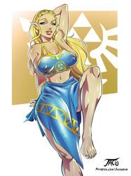 1girls bimbo blonde_hair blue_eyes breath_of_the_wild erect_nipples female hylian iacolare jacogram large_breasts long_hair midriff nintendo pointy_ears princess_zelda royalty sarong solo the_legend_of_zelda voluptuous zelda_(breath_of_the_wild)