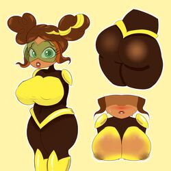 afro_puffs ass big_ass big_breasts biting_lip bumblebee_(dc) dark-skinned_female dc dc_comics dc_super_hero_girls erect_nipples inverted_nipples karen_beecher leggings magicapencil nipples_visible_through_clothing sweat thick_thighs