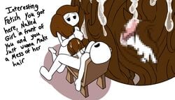 brown_hair censored cum_in_hair cum_on_hair faceless_male hair hair_harpoon hairjob kneeling let_me_explain_studios long_hair mob_face moderatelyashamed rebecca_parham text white_skin youtube youtuber