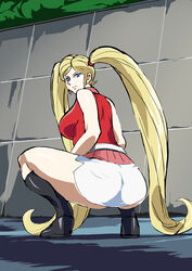 1girls 2021 android big_ass blonde_hair blue_eyes boots breasts curvy female gamia_q large_breasts light-skinned_female light_skin looking_back mamesi-ii mazinger mazinger_z skirt solo squatting thick_thighs villainess wide_hips