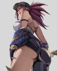 1girls absurd_res akali alternate_version_available arm_strap ass ass_focus back big_ass big_butt big_thighs bra bubble_ass bubble_butt clothed clothes clothing dat_ass ear_piercing eyebrows female female_focus female_only fingerless_gloves gloves hand_on_own_thigh hand_on_thigh hat hi_res holding_object huge_ass huge_thighs jacket jacket_around_waist jacket_down k/da_akali k/da_series league_of_legends letsbe light-skinned_female light_skin lips long_hair looking_at_viewer looking_back looking_down medium_breasts pants parted_lips ponytail purple_hair riot_games shiny_hair sideboob simple_background solo solo_female solo_focus strapless strapless_top strapless_topwear thick_thighs thighs tied_hair tubetop very_high_resolution white_background