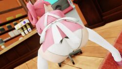 3d animated ass ass_shake big_ass big_butt kishi no_sound nurse_joy nurse_uniform panties pokemon presenting_hindquarters public_humiliation spread_legs stockings tagme twerking video white_panties