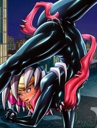 color colored female foxyart gwen_stacy gwenom marvel marvel_comics pussy_licking she-venom spider-gwen symbiote tagme venom venom_(marvel)