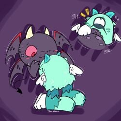 bat_wings blue_eyes cyclops fandhul green_fur grey_body grumpyre horns male_only monster my_singing_monsters no_legs oral red_eyes red_sclera request requested sucking_penis tr3ebranch wings yaoi