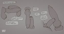 2024 animal_genitalia animal_penis anthro attribute_theft balls becoming_erect bird's-eye_view canid canine dialogue digital_drawing_(artwork) digital_media_(artwork) duo english_text felid feline first_person_view foreskin frottage genitals genitals_shrinking hi_res high-angle_view humanoid_genitalia humanoid_penis knot knotted_penis kripi male male/male mammal mikko_(mikkoad) monochrome penile penis penis_shrinking penis_size_difference penis_theft penises_touching sex side_view size_difference size_theft speech_bubble text touching_penis