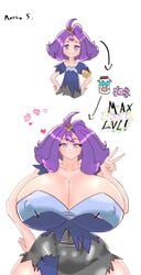 1girls acerola_(pokemon) age_progression aged_up alternate_breast_size artist_signature big_breasts bimbo bimbofication blush bottle bracelet breast_expansion breasts cleavage collarbone dress elite_four eyebrows_visible_through_hair eyelashes female female_only gigantic_breasts hair_ornament hairband hands_on_hips heart hips huge_breasts huge_hips huge_thighs human human_only hyper_breasts large_breasts looking_at_viewer marcormen massive_breasts milk_bottle nintendo nipple_bulge pokemon pokemon_sm purple_eyes purple_hair rare_candy short_hair smile solo solo_female standing thick_thighs thighs top_heavy trial_captain v_sign voluptuous wide_hips