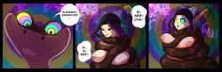 1boy 2girls black_hair butterfly_hair_ornament choking cleavage coiling coils comic confused crossover demon_slayer demon_slayer_uniform drooling eastern_and_western_character english_text fat_tits femsub gulp hair_intakes hair_ornament hypnosis jungle kaa kaa_eyes kimetsu_no_yaiba kimono kochou_kanae kochou_shinobu large_breasts long_hair maledom mind_control nipples open_clothes open_mouth orkart outdoors purple_hair short_hair snake the_jungle_book topless unaware undressing undressing_another