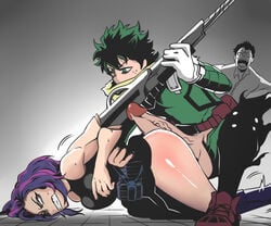 1girls 2boys age_difference ass big_penis blue_hair bulldog_position chisaki_kai clothed_female clothed_male clothed_sex cuckold deaf_(artist) defeated green_eyes green_hair hero_outfit_(mha) huge_balls huge_cock imminent_rape imminent_sex izuku_midoriya kai_chisaki kaina_tsutsumi lady_nagant midoriya_izuku my_hero_academia netorare older_female overhaul penis penis_out pink_hair rape skirt skirt_lift tsutsumi_kaina two_tone_hair younger_male