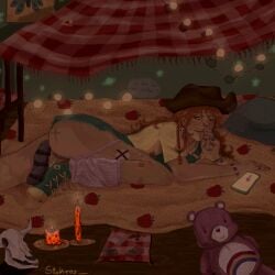 1boy big_clit big_clitoris buttplug buttplug_tail clothed cuntboy femboy fully_clothed original_character piercings relaxed relaxing smoking_marijuana smoking_weed stokros(artist) tattoos vibrator weed