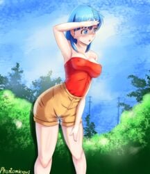 blue_hair bulma_briefs dragon_ball nipples_visible_through_clothing no_bra phantomicious teenager