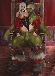 1boy 1girls barefoot blush breasts collar cum_in_pussy feet feet_on_legs female green_skin horde horde_(warcraft) horde_domination horde_male human human_(warcraft) human_female j-likes-to-draw looking_at_viewer male nipples orc orc_(warcraft) orc_male partially_clothed partially_nude priestess priestess_(warcraft) pussy sally_whitemane small_breasts straight throne toes vagina vaginal_penetration warcraft white_hair world_of_warcraft wow