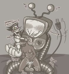 anon antennae_(anatomy) big_balls big_penis blowjob blush deltarune deltarune_chapter_2 deltarune_chapter_3 fellatio gloved_hands jacob's_ladder letttusse object_head penetration robot_humanoid robot_penis rubbing_clitoris rubbing_pussy self_fondle self_insert shiny_skin size_difference spamton_g_spamton tail tenna_(deltarune) text threesome thrusting_into_mouth tv_head wagging_tail y/n you