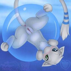 absurd_res albinoraynedeer anus bedroom_eyes blush bubble fan_character female feral floating fluffy fluffy_chest generation_1_pokemon genitals hi_res legendary_pokemon looking_at_viewer mew_(pokemon) mythical_pokemon narrowed_eyes nintendo pokemon pokemon_(species) presenting psychic_powers seductive solo vulva yuki_(side_b)