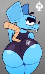 ass ass_focus back_view bare_shoulders big_ass booty_shorts bored bored_expression bottom_heavy bubble_ass bubble_butt buckteeth cindy_(protagon) cindy_muroid dolphin_shorts eyelashes gluteal_fold grey_background half-closed_eyes hamstrings hotpants humaned joelbrunox5 looking_back murid nerd nerdy_female oc original_character raised_eyebrow rodent sheepish_(series) short_shorts simple_background sports_bra tail thick_ass thick_thighs
