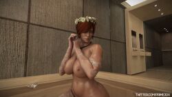 3d ass bath bathing big_ass big_breasts breasts cd_projekt_red completely_nude curvy_body curvy_female female flower_crown foam freckles light-skinned_female light_skin looking_at_viewer mascara necklace nipples nude prime3dx red_hair shani short_hair solo solo_female the_witcher_(series) the_witcher_3:_wild_hunt wet_body wide_hips