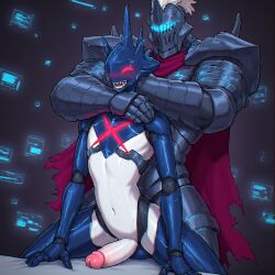 ai_generated armor brawlhalla buff cape cyborg gay knight knight_armor magyar_(brawlhalla) male_on_male male_only ransom_(brawlhalla) twink yaoi