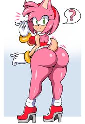 1girls ? amy_rose anthro ass big_ass breasts eye_contact female green_eyes high_heels large_ass looking_at_viewer looking_back pink_body shingattai sideboob solo sonic_(series) standing tail thick_ass thighs wide_hips